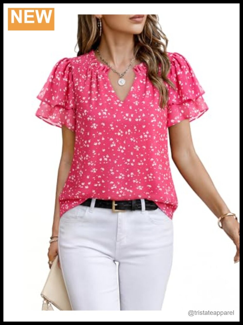 Womens Chiffon Blouse V-Neck Ruffle Sleeve Business Work Top
